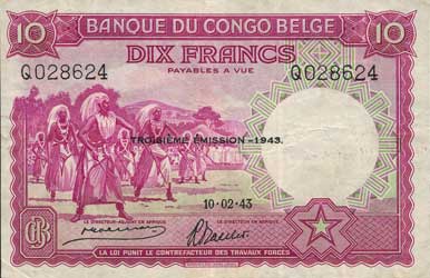 Belgian-Congo-P14C,14E-10-Francs-GVF,GF-1